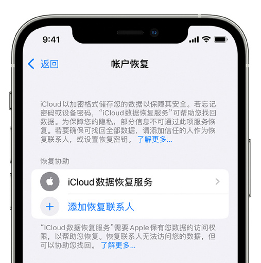 临汾苹果手机维修分享在 iPhone 上设置帐户恢复联系人的方法 